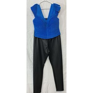 Express Nwot Faux Leather Leggings And Blue Crop Top Size Large Ruched